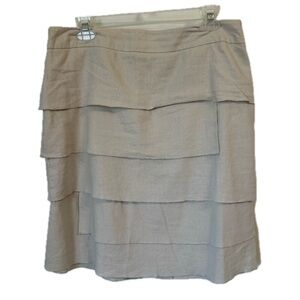 Larry Levine Khaki Neutral Linen Blend Tiered Pencil Skirt Size 10